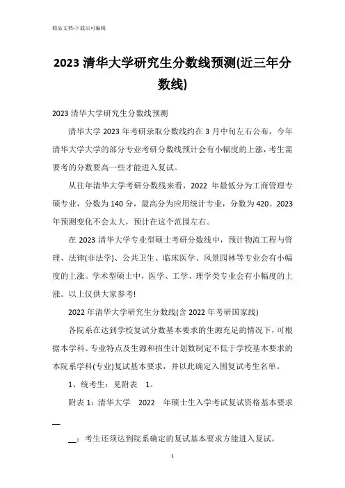 2023清华大学研究生分数线预测(近三年分数线)