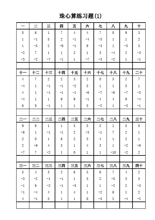 珠心算一位数10以内加减法5道题(20页,每页40题,附答案) 