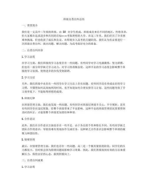 班级自查自纠总结