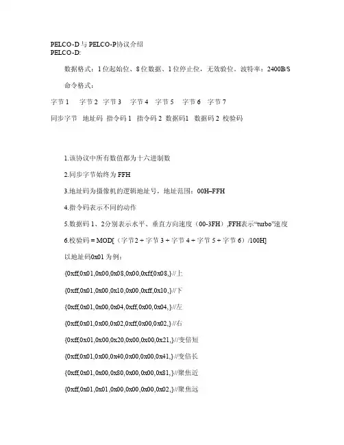PELCO-D与PELCO-P协议介绍
