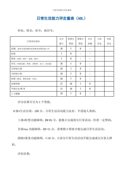 日常生活能力评定量表