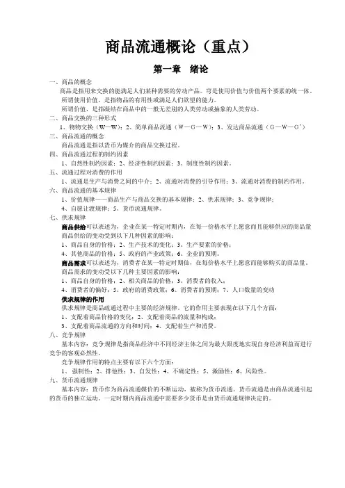 商品流通概论--重点剖析