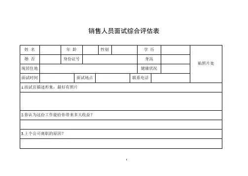 销售人员面试综合评估表