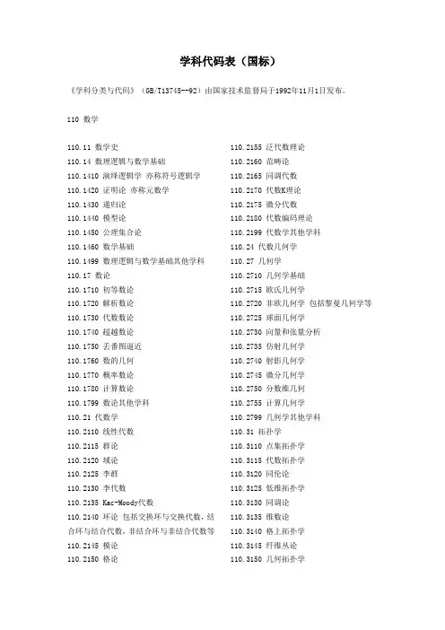 学科代码表国标