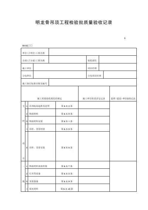 明龙骨吊顶工程检验批质量验收记录(doc表格)