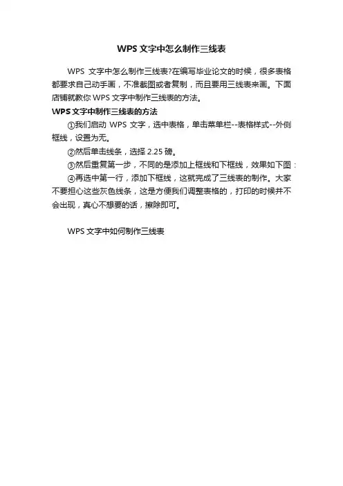 WPS文字中怎么制作三线表