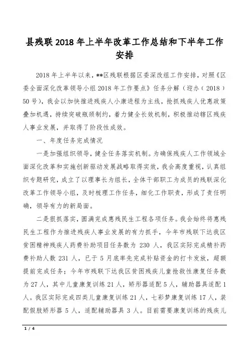 县残联2018年上半年改革工作总结和下半年工作安排