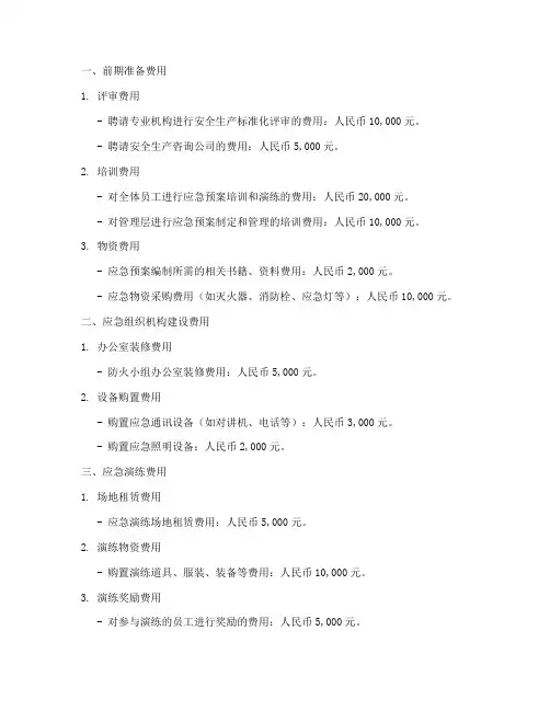 制衣厂应急预案费用清单