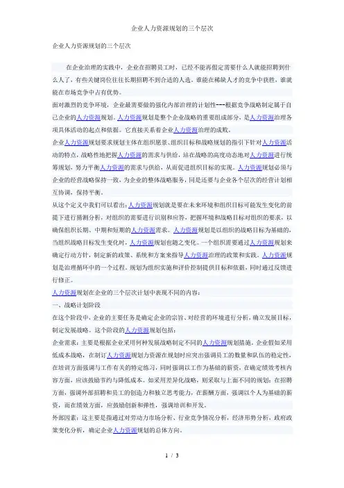 企业人力资源规划的三个层次