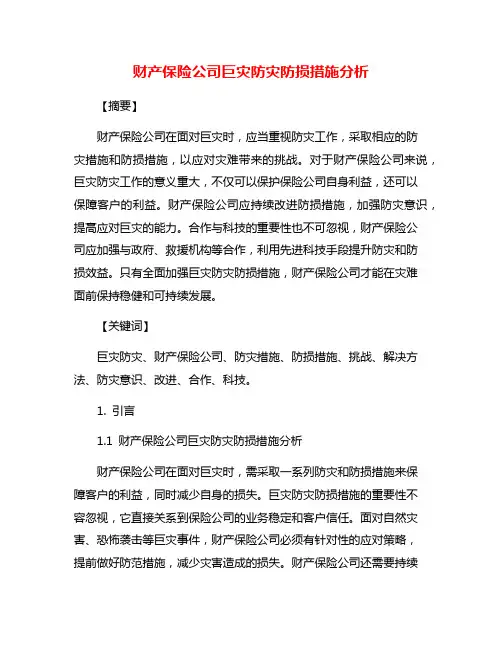 财产保险公司巨灾防灾防损措施分析