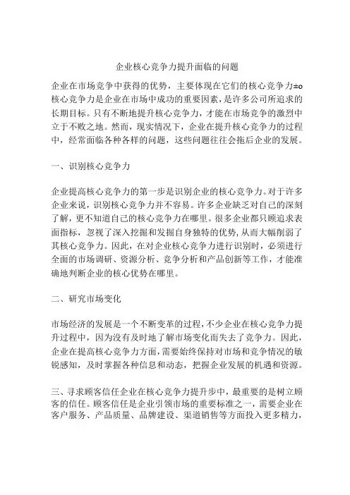 企业核心竞争力提升面临的问题