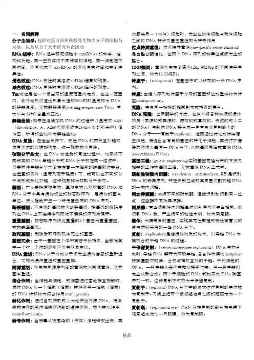 分子生物学期末复习试题及答案