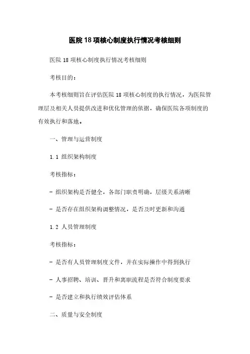 医院18项核心制度执行情况考核细则