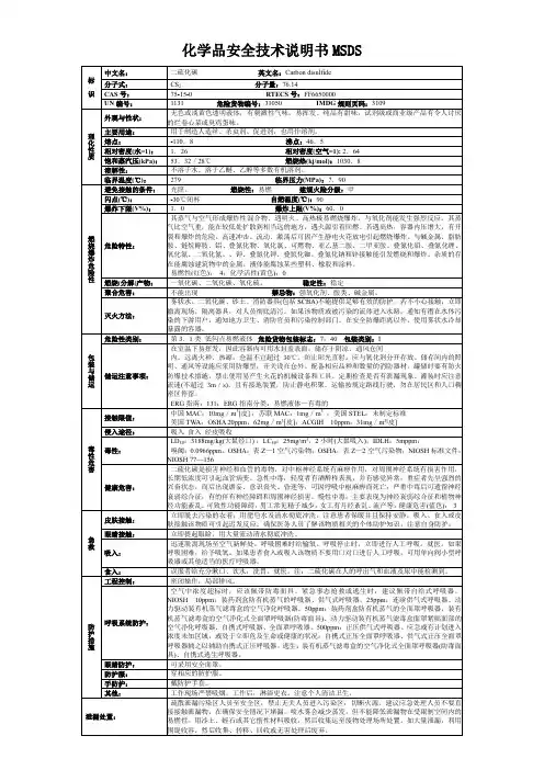 二硫化碳-化学品安全技术说明书MSDS