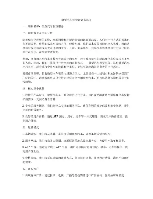微型汽车创业计划书范文