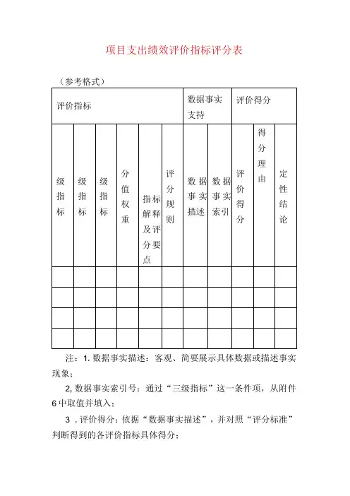 项目支出绩效评价指标评分表