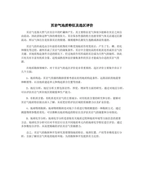 页岩气地质特征及选区评价