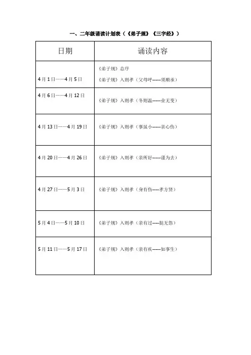 一二年级诵读计划表