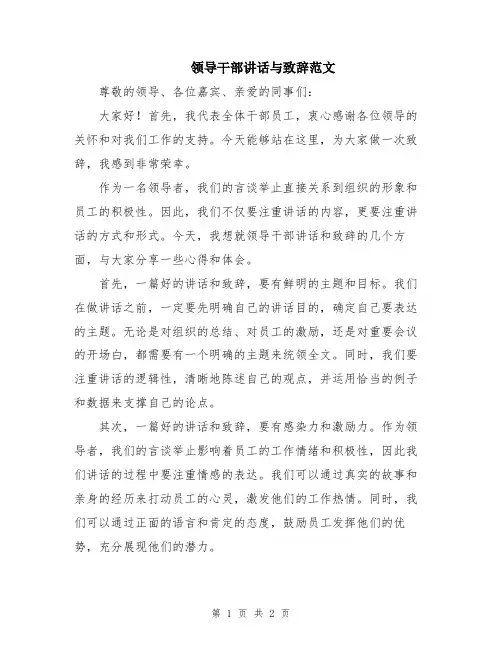 领导干部讲话与致辞范文
