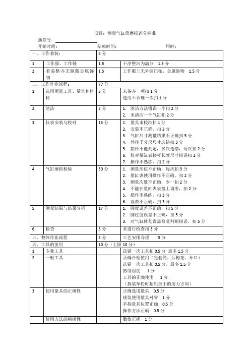 评分标准及作业表