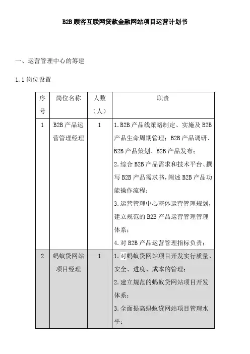 B2B顾客互联网贷款金融网站项目运营计划书