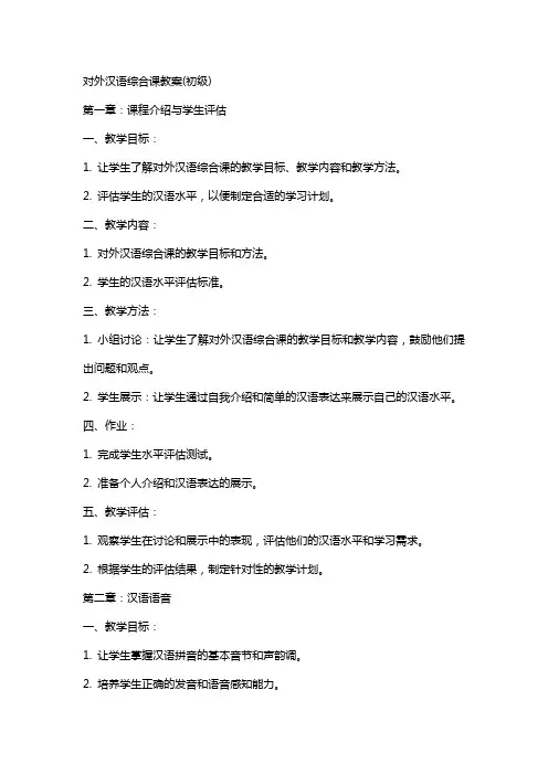 对外汉语综合课教案(初级)