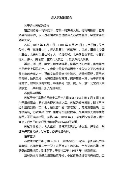 诗人苏轼的简介