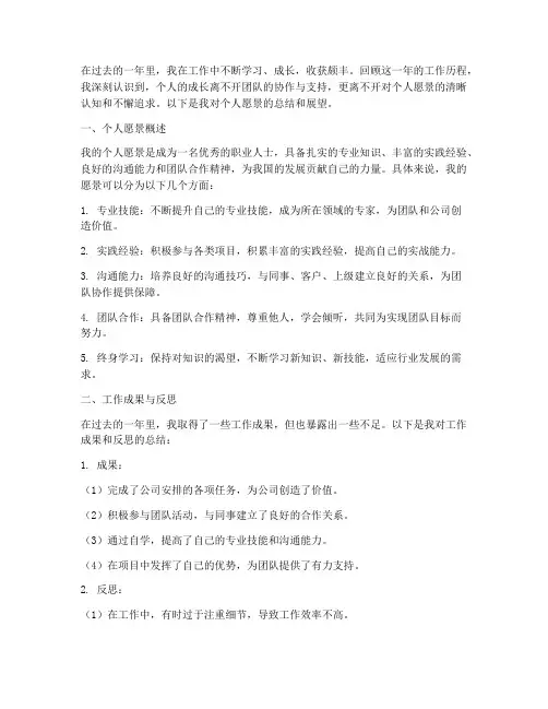 工作总结中个人愿景