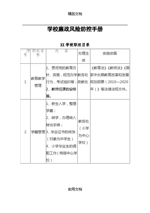 【学校】廉政风险防控手册范本