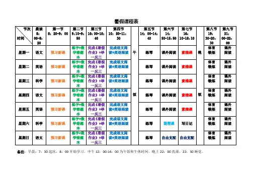 小学生暑假作息时间表