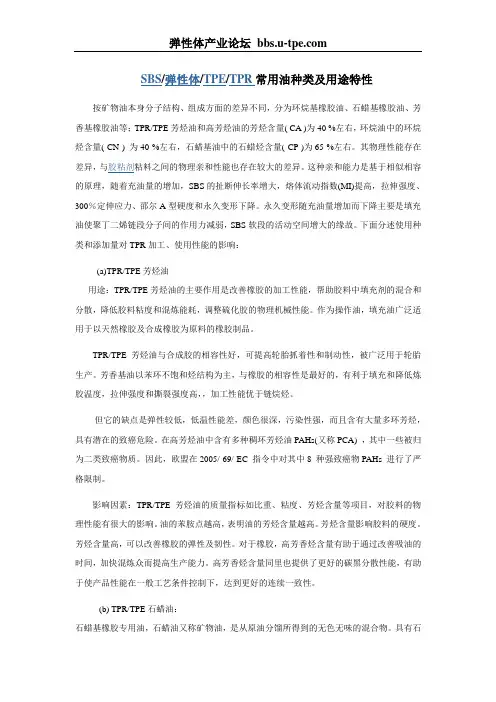 SBS弹性体TPETPR常用油种类及用途特性