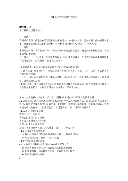 XX公司持续改进管理办法
