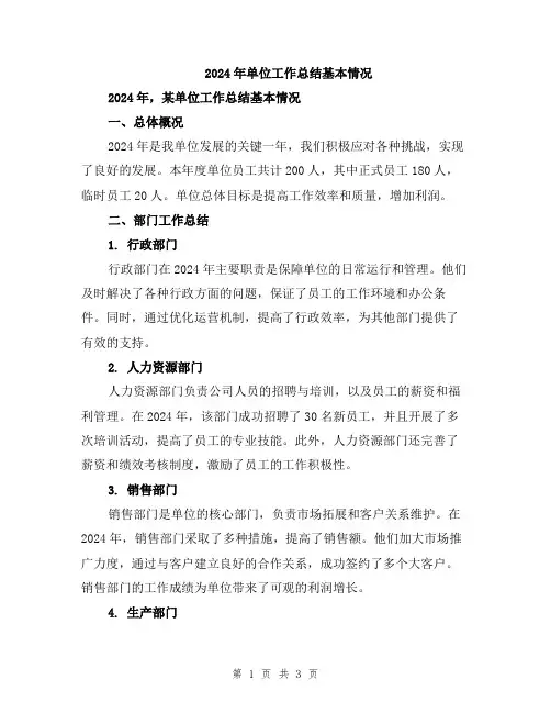 2024年单位工作总结基本情况
