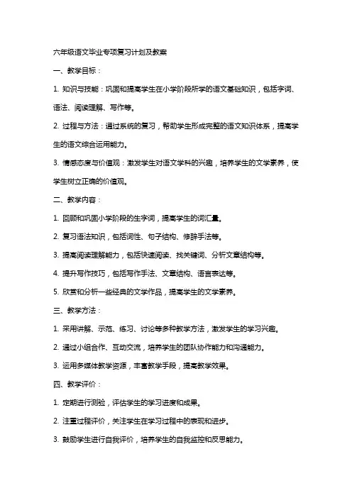 六年级语文毕业专项复习计划及教案