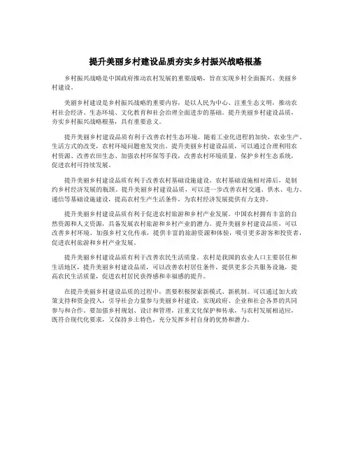 提升美丽乡村建设品质夯实乡村振兴战略根基