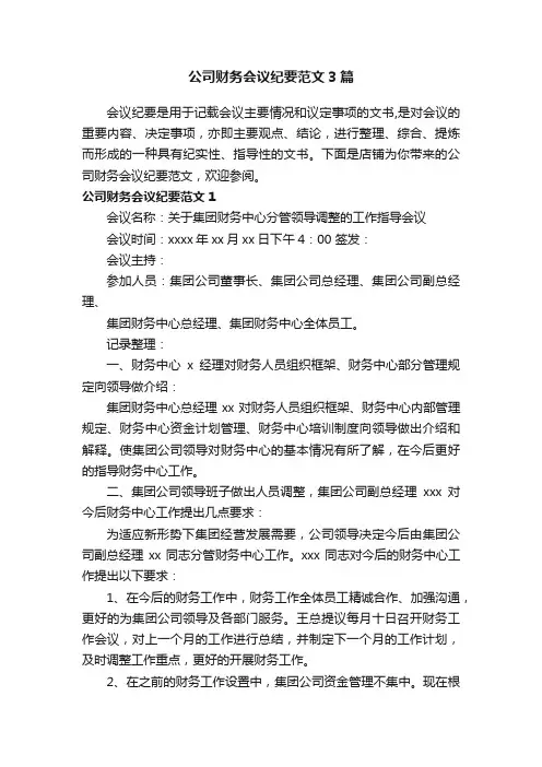 公司财务会议纪要范文3篇