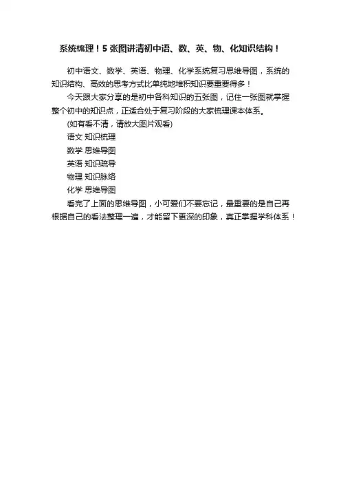 系统梳理！5张图讲清初中语、数、英、物、化知识结构！