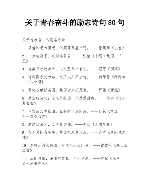 关于青春奋斗的励志诗句80句