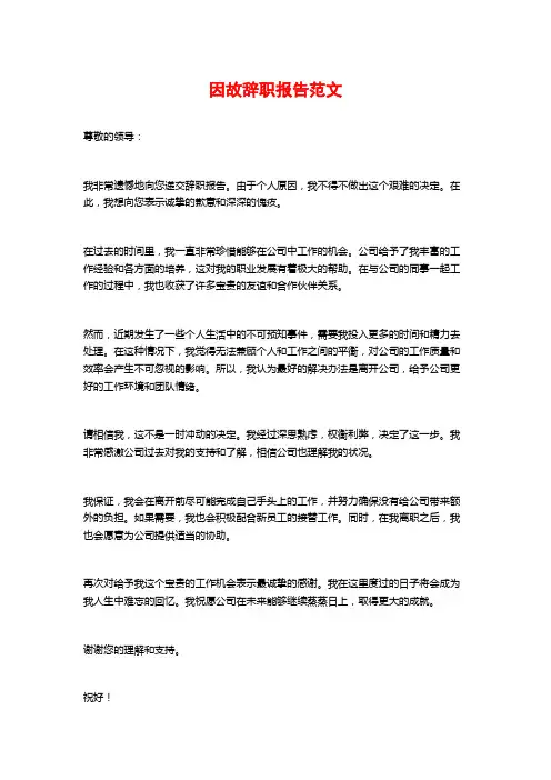 因故辞职报告范文