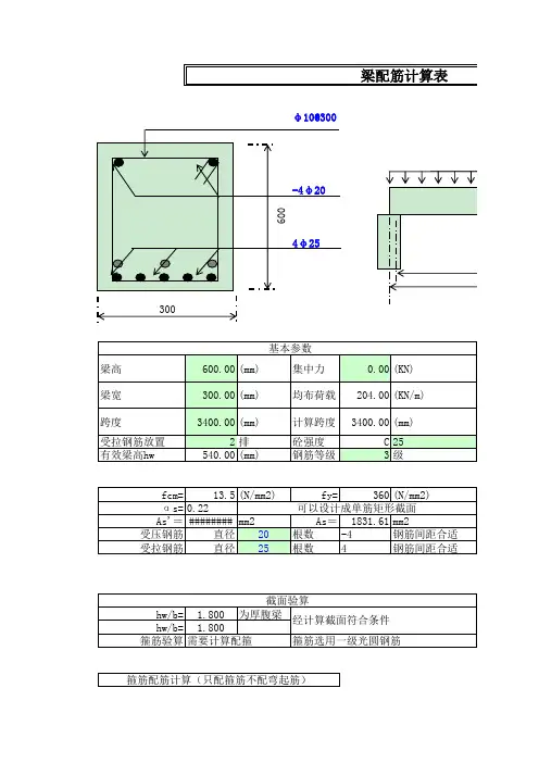 混凝土构件之梁配筋计算表格