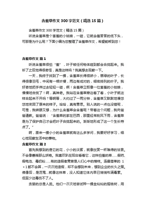 含羞草作文300字范文（精选15篇）