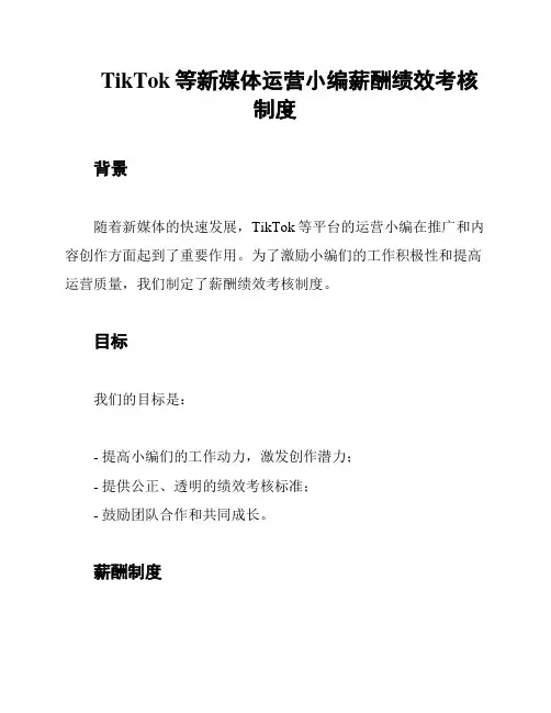 TikTok等新媒体运营小编薪酬绩效考核制度