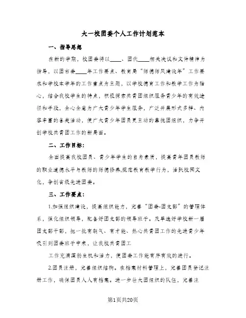 大一校团委个人工作计划范本（五篇）