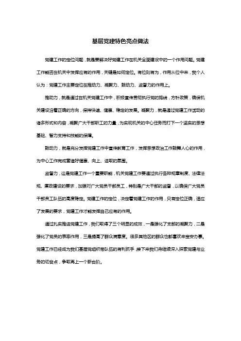 基层党建特色亮点做法
