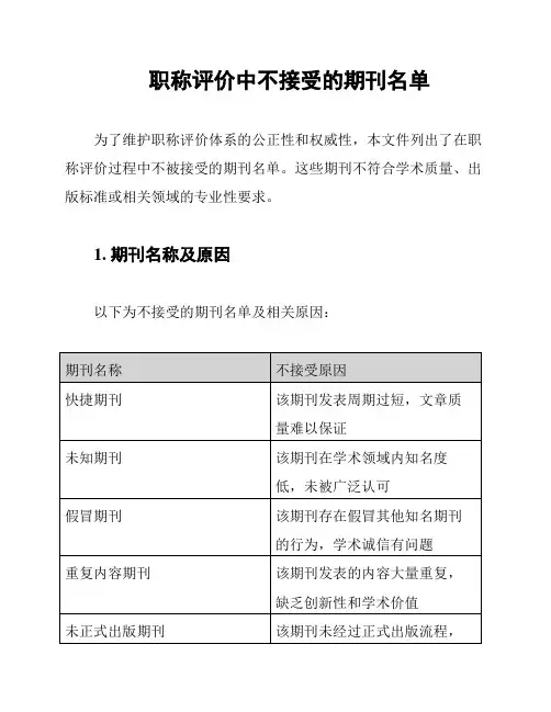 职称评价中不接受的期刊名单