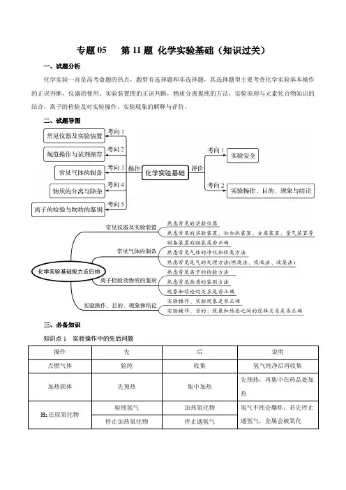 高中化学专题05 第11题 化学实验基础(知识过关)2020高考化学二三轮复习题型大突破系列
