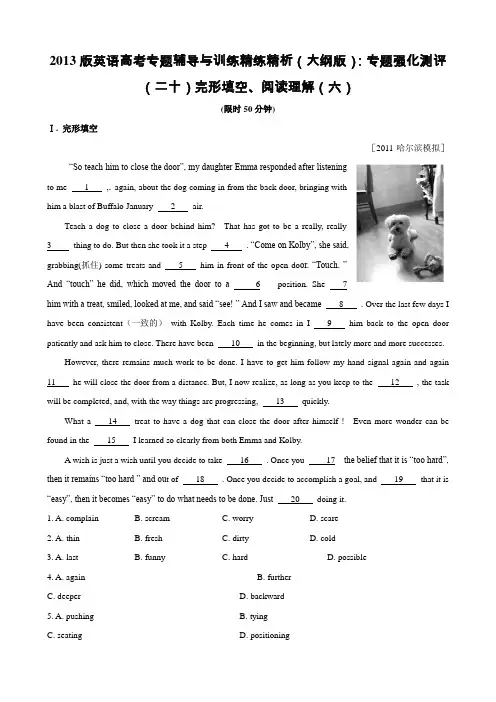 2013版英语高考专题辅导与训练精练精析(大纲版)：专题强化测评(二十)完形填空、阅读理解(六)