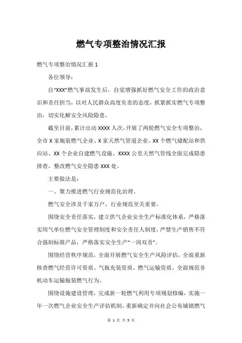 燃气专项整治情况汇报
