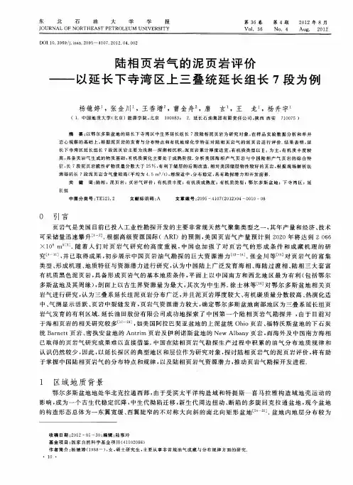 陆相页岩气的泥页岩评价——以延长下寺湾区上三叠统延长组长7段为例