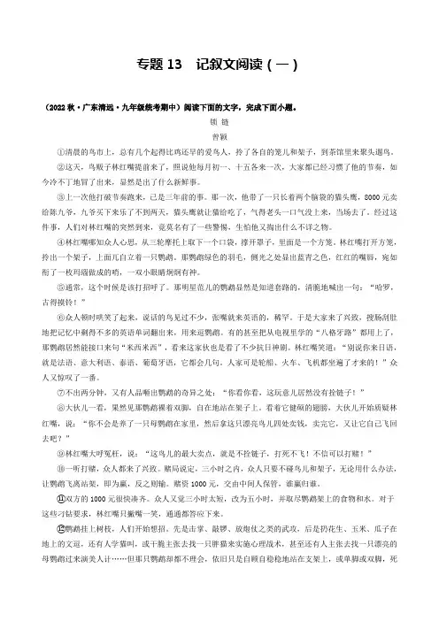专题13  记叙文阅读(一)(广东专用)(解析版)